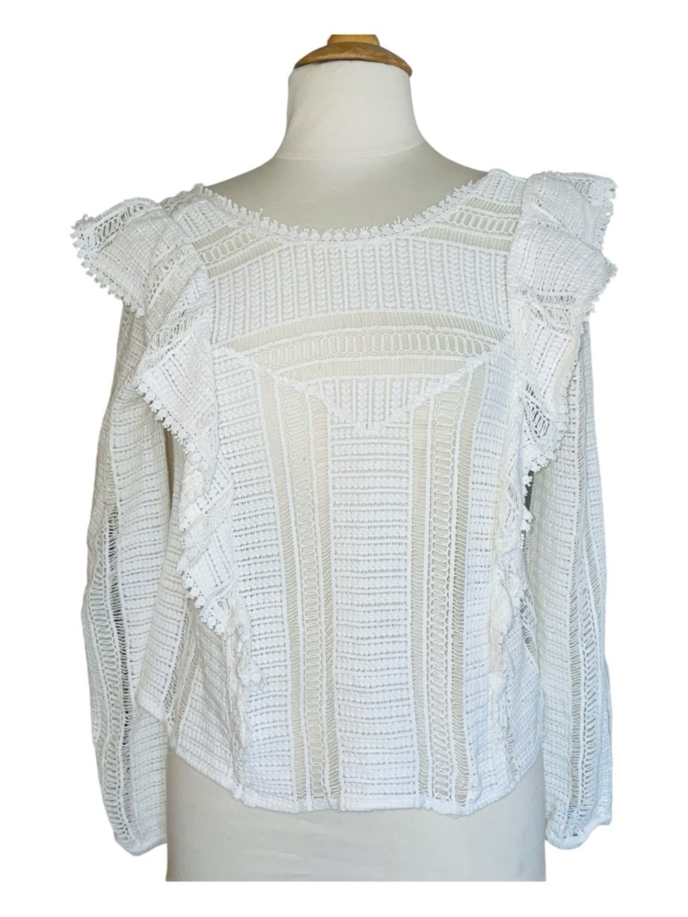Sezane White Macrame Lace Blouse Size 34